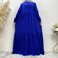 6633 #   Robe longue décontractée musulmane en mousseline bulle unie, à manches plissées multicouches, boutons sur le devant, coupe ample, 6 couleurs