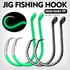 เบ็ดตกปลาเหล็กกล้าคาร์บอนสูงสีเขียวเรืองแสง OEM 10 ชิ้น แบบวงกลม ปลายแหลม มีเงี่ยง ขนาด 1/0 # -10/0 #   ตกปลาคาร์พและปลากะพง - Product Image 4