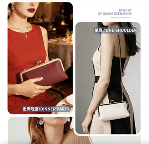 Ando Bag Genuine Cowhide Leather Kiss Lock Crossbody Bag for Women with Detachable Chain Evening <b>Clutch</b> - Product Image 2