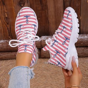 Chaussures pour femmes en tissu de <span class=keywords><strong>style</strong></span> <span class=keywords><strong>marin</strong></span> européen et américain, respirantes, chaussures de course décontractées à semelle épaisse, chaussures de sport à lacets avant - Product Image 5