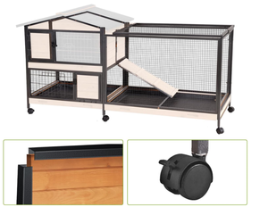 2-Story Design moderno Hutch coniglio a prova di masticazione struttura in metallo pieno interno/esterno 62 "<span class=keywords><strong>Bunny</strong></span> <span class=keywords><strong>Cage</strong></span> 6 ruote di bloccaggio 2 - Product Image 2