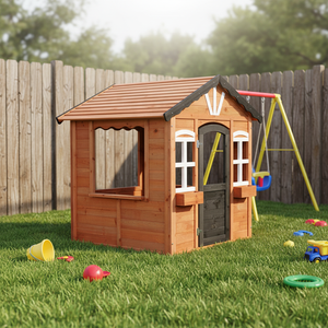 Casa de Juegos Portátil de Madera para Niños SHUNDA, Impermeable, con Revestimiento de PVC, Madera Natural, para Exteriores, para Niños de 3 a 8 Años - Product Image 2