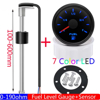 Harga Pabrik 2'' 52mm Pengukur Oli Otomatis Kapal Laut Motor Pengukur Level Tangki Bahan Bakar 0-190 Sensor Pelampung Bahan Bakar + Lampu 7 Warna Kustom