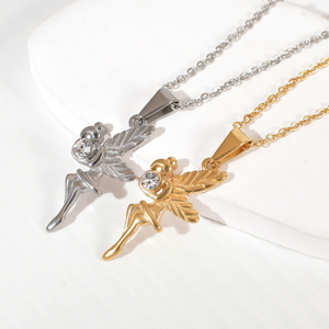 Collar con colgante de Ángel guardián de acero inoxidable, collar de princesa <span class=keywords><strong>Tinkerbell</strong></span> de alto pulido, joyería para niñas - Product Image 1