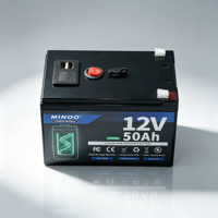 Batterie solaire au lithium-ion à décharge profonde 12V 50Ah, kit de batterie LiFePO4 avec chargeur et accessoires pour système d'alimentation solaire de bateau