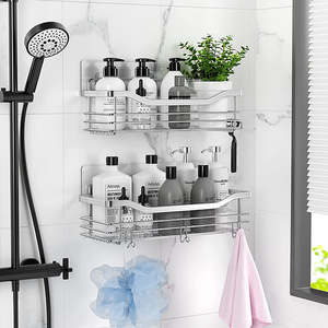 Baño Montado en la <span class=keywords><strong>pared</strong></span> de acero inoxidable <span class=keywords><strong>Sin</strong></span> perforación Paquete de 2 Estante adhesivo colgante para ducha Caddy - Product Image 3