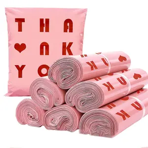 Tas Surat Pengiriman Amplop Plastik Empuk Empuk dengan Logo Kustom Tas Mailer Poli Pink Mudah Terurai untuk Pakaian Pakaian