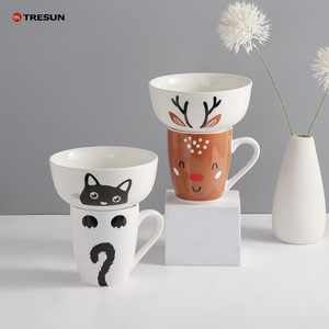 Oem kustom desain Logo keramik porselen Set alat makan dengan anjing kuda pola mesin pencuci piring Microwave aman gaya Amerika untuk anak-anak - Product Image 3