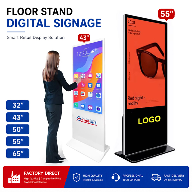 KINGONE Indoor Video Media Player Interactive Touch Screen Floor Standing Advertising Kiosk Digital Poster LCD Signage Display