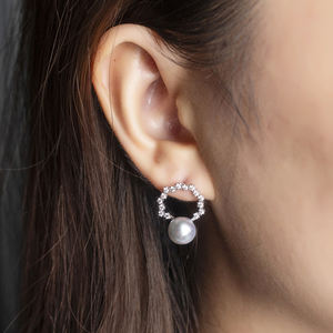 Bijoux en perles des mers du Sud Mishang Boucles d'oreilles en argent sterling 925 8-9mm <span class=keywords><strong>Madama</strong></span> Akoya Pearl Circle Stud - Product Image 4