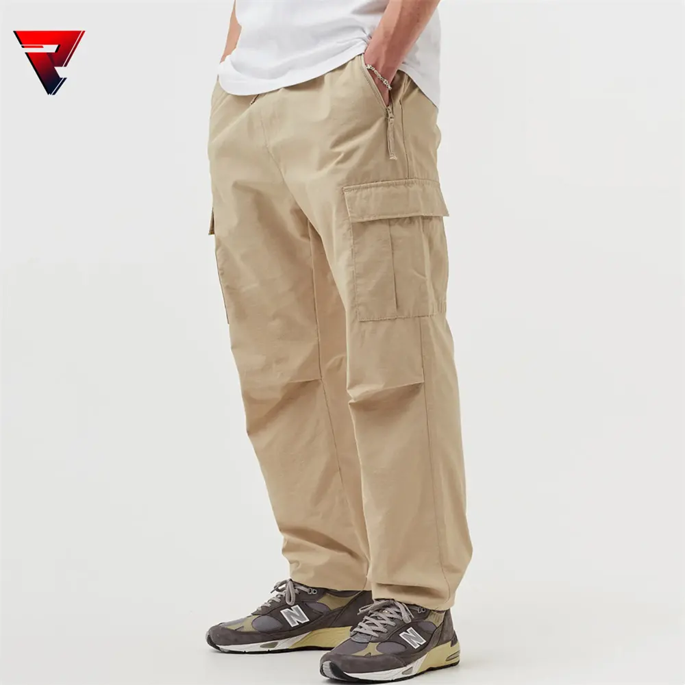 Custom Fashion Loose High Quality Jogging Drawstrings Hip-Hop Khaki 6 Pocket Baggy Cargo Men Street Wear Pants