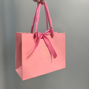Luxury Hot Pink Gift Bags with Gold Foil Stamping - Satin Ribbon Bow Boutique Shopping Bags For Jewelry & Cosmetics & Glasses - Product Image 1