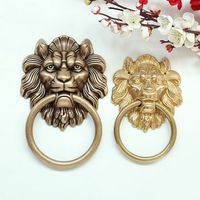 Poignée de battant de porte en laiton massif tête de lion, poignée décorative pour portail animalier, poignée de porte d'entrée robuste, quincaillerie silhouette de lion