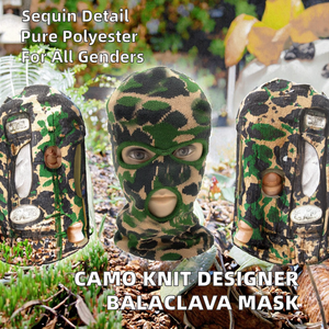 Balaclava en tricot personnalisé à motif jacquard camouflage, protection faciale à trois trous, impression numérique, sports, pêche - Product Image 2