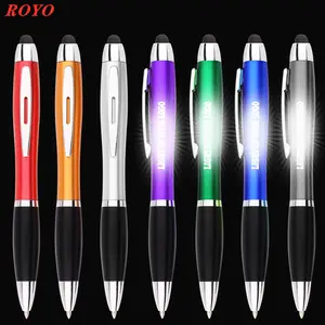 3 في 1 الترويجية الإعلان متعددة وظيفة مصباح شعار يصل القلم مخصص ستايلس اللمس شاشة Led هدية قلم