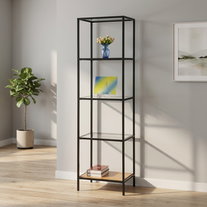 Modern Metal Glass Shelving Unit 4 Tier Storage Rack for Living Room Home Office Minimalist Design Easily Assemble - Product Image 2