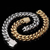 Bijoux hip hop en gros collier en acier inoxydable chaîne cubaine dorée pour homme