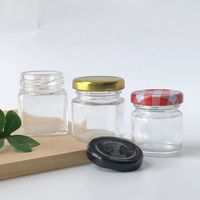 Panci kaca madu Mini, 25ml 30ml 50ml 1.5oz, toples kaca madu segi enam dengan topi putar logam