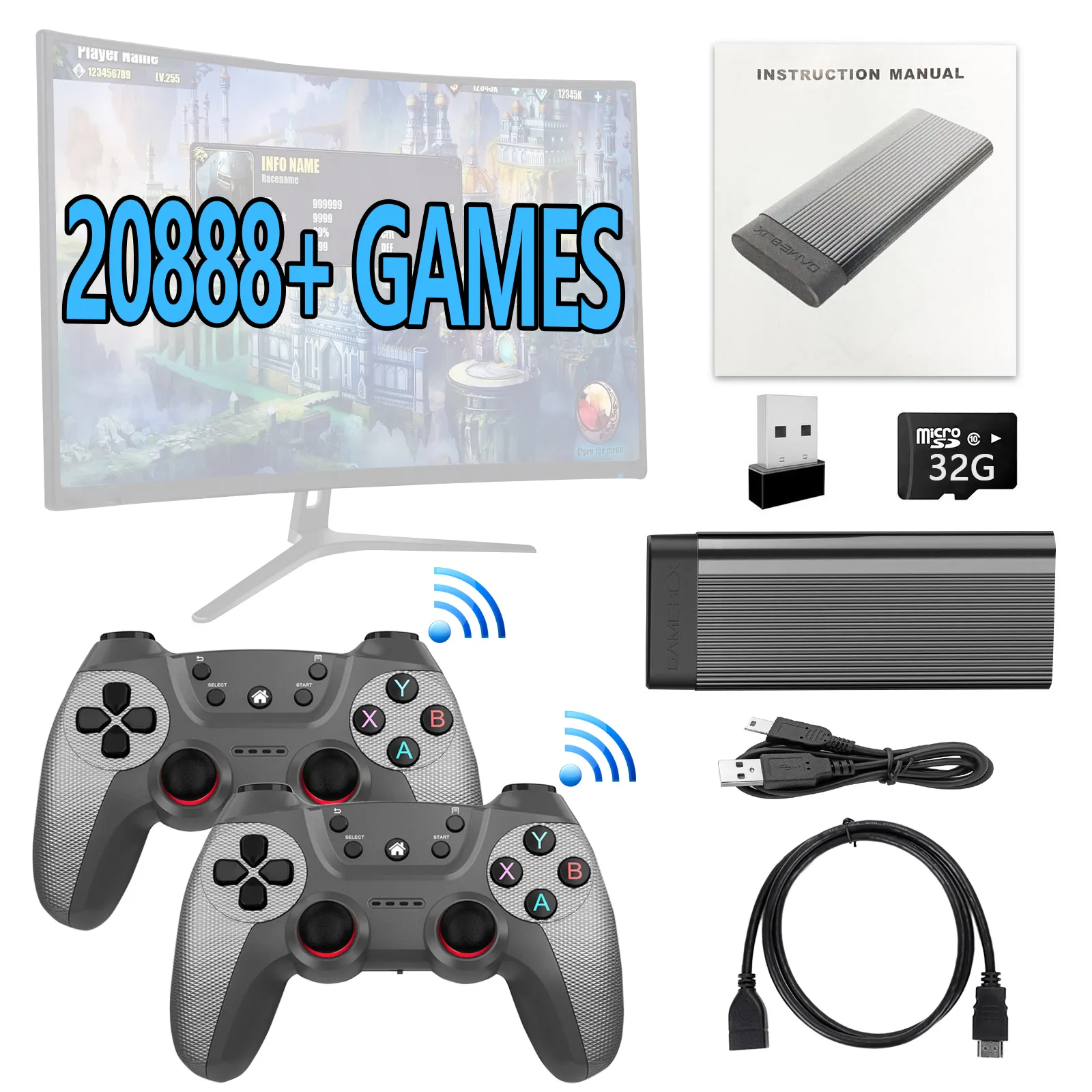 Support 9 Emulators Build in 20888+ Games 128G SD Card H9 Video Retro Game Console Handheld Player With Wireless Controller