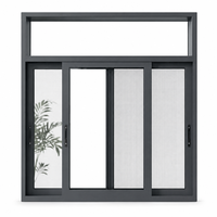 Fenêtres coulissantes en aluminium gris foncé sur mesure avec panneau supérieur fixe composite et moustiquaire, à haute efficacité énergétique