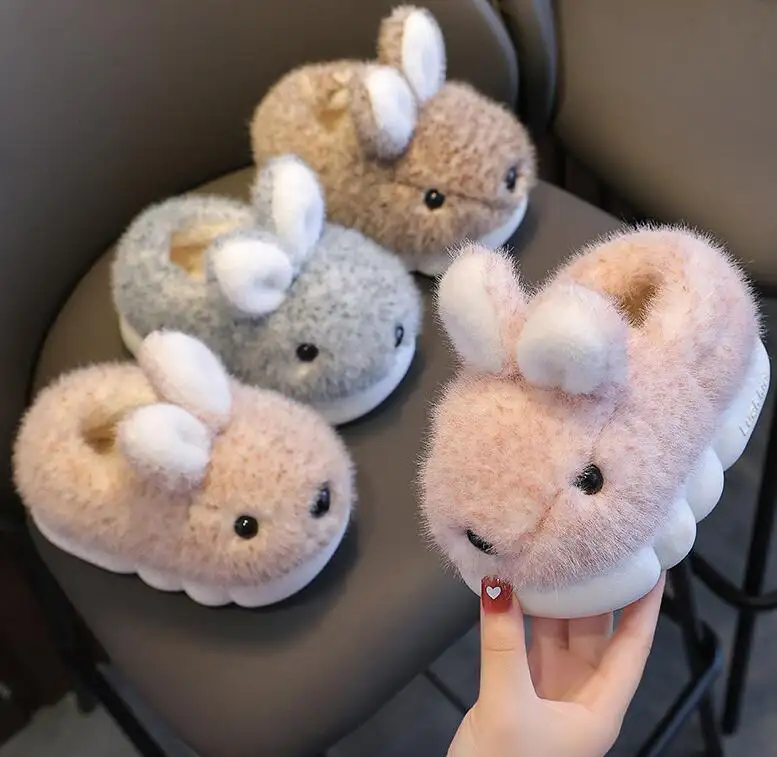 Invierno lindo conejo niños zapatillas cómodas niño y niña Zapatos cálidos niños y niñas casa interior Animal felpa zapatillas