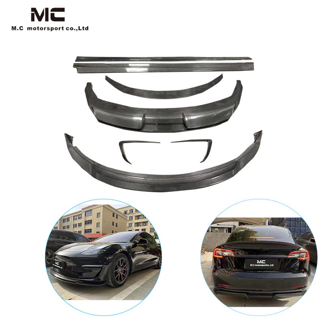 A Style Real Carbon Fiber Body Kit Front Bumper Lip Rear Diffuser Side Skirts Wing Spoiler for Tesla Model 3 2019-IN