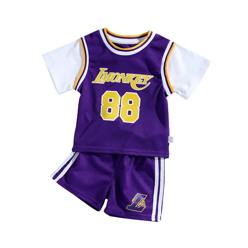 D1207TA49 il nuovo abbigliamento estivo senza maniche con lettere di basket stampa bambini Set Sehe Fashion