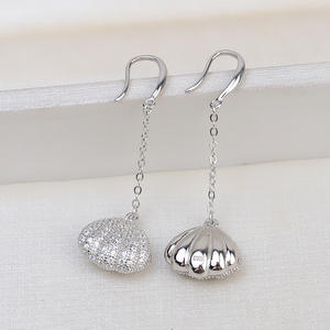 Pendientes Largos de Plata S925 Estilo Han Hechos a Mano con Forma de Pentagrama y Perlas, Accesorios DIY con Soporte Hueco para Perlas de 7-8 mm, Artículo 1602 - Product Image 3