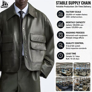 Veste en cuir coupe-vent de <span class=keywords><strong>surchemise</strong></span> à col de chemise personnalisée avec poches plaquées pour hommes - Product Image 3