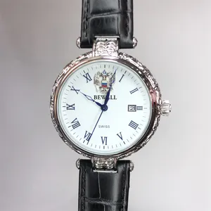 Montre personnalisée avec nom de marque, bracelet en cuir en alliage de zinc, ensemble cadeau pour homme, montre-bracelet en cuir résistant à l'eau