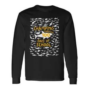 Camiseta de manga larga para amantes de los tiburones, Champing Through 100 Days Of School - Product Image 1