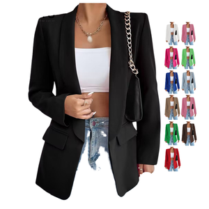 Herfst Winter Klein Kostuumjasje Top Blazer Populaire Midden-Oosterse Stijl met Polokraag Lange Mouwen Effen Kleur Voering Polyester - Product Image 1
