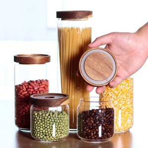 Jars Set Storage Wholesale Glass Jars Set With Bamboo Wooden Lids Pantry Storage Bamboo Bottles