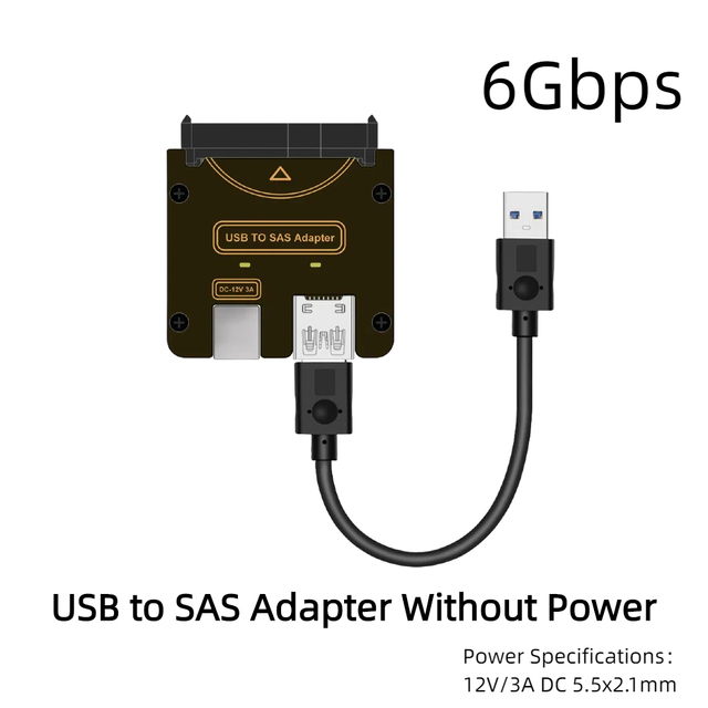 TISHRIC SAS 29Pin SFF-8482 to USB 3.0 Adapter Hard Disk Drive Raid 6Gbps With Chipset and Power Port Need 12V/3A Power Supply
