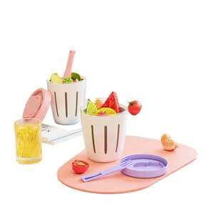 Vaso Doble para Llevar Fruta y Ensalada con Tenedor, Caja Portátil para Carnes con Drenaje y Sellada - Product Image 5