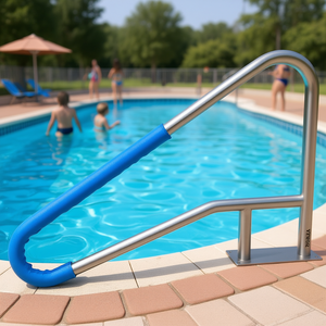 ราวจับสระว่ายน้ำเวนอร์ ขนาด 54x36 นิ้ว ทำจากสแตนเลส 304 ป้องกันสนิม พร้อมปลอกหุ้มสีน้ำเงิน สำหรับสวนน้ำ - Product Image 2