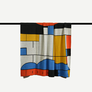 Thiết Kế 100% Cotton Siêu Mềm Sang Trọng Ném Chăn Thân Thiện Với Môi Phong Cách Dệt Đầy Màu Sắc Mondrian Cho Nhà Phòng Khách Sofa - Product Image 1