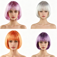 Perruque courte bob multicolore vibrante à franges plates, idéale pour le cosplay, Halloween, le carnaval et les soirées déguisées – Meilleure vente