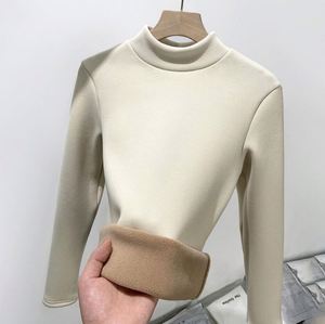 <b>Women</b> Turtleneck Regular Fit Casual Knitted Sweater Base Shirt with Plush <b>Warm</b> <b>Top</b> Spring Autumn Winter Long Sleeved Shirt - Product Image 1