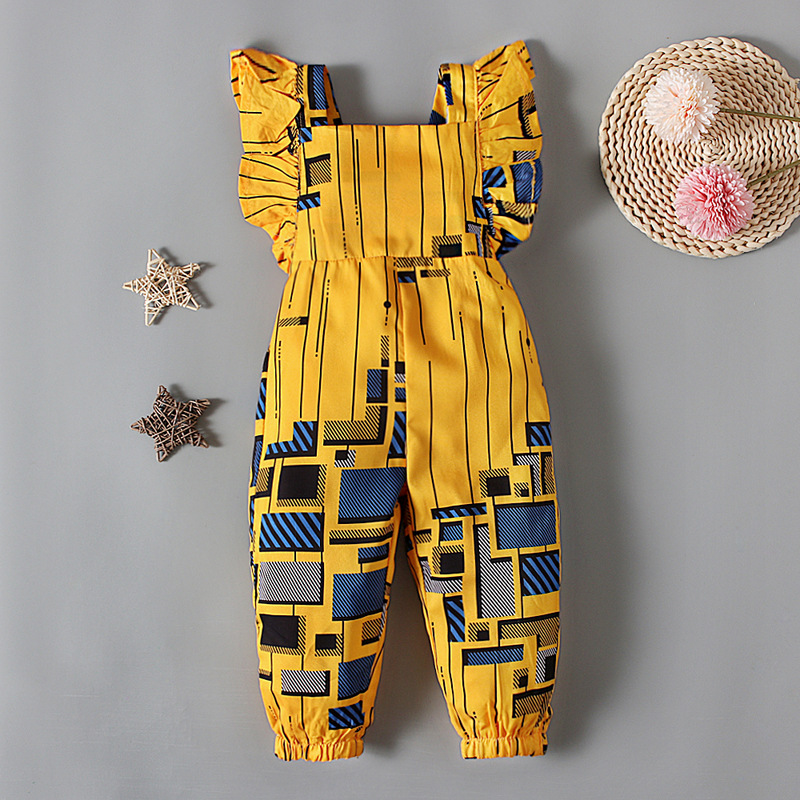 Comfortable African style baby girl summer clothing cartoon flying sleeve jumpsuits kids wear