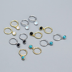 INS, superventas, pendientes de aro con abalorio de plata de ley 925 de lujo con piedra lunar/ágata negra/turquesa para damas - Product Image 2