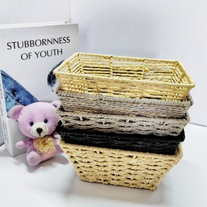 Panier de rangement carré en rotin tressé fait main Bobai, gris abricot noir, organisateur de bureau pour la maison, le salon, la table basse - Product Image 5