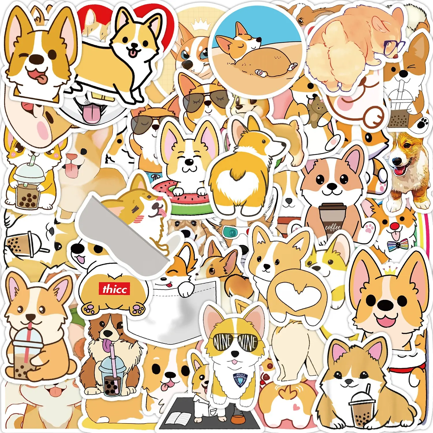 50/Pcs Kawaii Corgi Waterdichte Decoratieve Briefpapier Ambachtelijke Dieren Stickers Scrapbooking Diy Dagboek Album Hond Stok Label