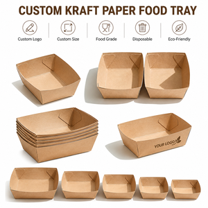 Waterproof Greaseproof Stackable Aseptic Eco-Friendly Recycled Materials Kraft Paper Food Trays Multi Sizes Custom Logo - Product Image 2