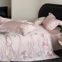 Lumière luxe 500TC coton lit housse de couette ensemble 4 pièces fleur plante broderie housse de couette doux draps reine roi ensemble de literie
