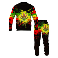 Ensemble de survêtement 2 pièces pour homme, imprimé feuille de rasta 3D, couleur reggae, sweat à capuche et pantalon de jogging, streetwear décontracté, best-seller premium