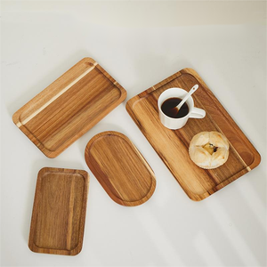 Plateau de service carré en bois d'acacia écologique et durable, assiette à steak et à pizza avec poignée, style japonais, luxe léger pour <span class=keywords><strong>la</strong></span> maison et <span class=keywords><strong>la</strong></span> <span class=keywords><strong>cuisine</strong></span> - Product Image 5