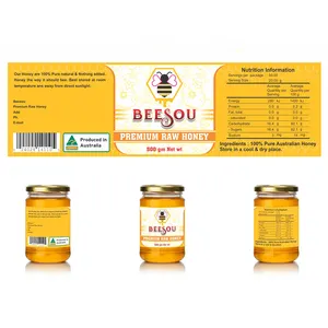 Etiqueta auto-adesiva personalizada, etiqueta autoadesiva impermeável com logotipo de impressão digital de mel de abelha