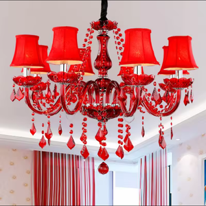 Suministro de fábrica, cristales decorativos de gota de lluvia para boda, lámpara de araña de cristal rojo con brillo moderno de lujo - Product Image 1