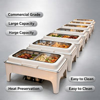 Chauffe-Plat Buffet en Acier Inoxydable 9L avec Couvercle en Verre, Motif Marbre 3D par Transfert d'Eau, Économe en Énergie, pour Hôtels